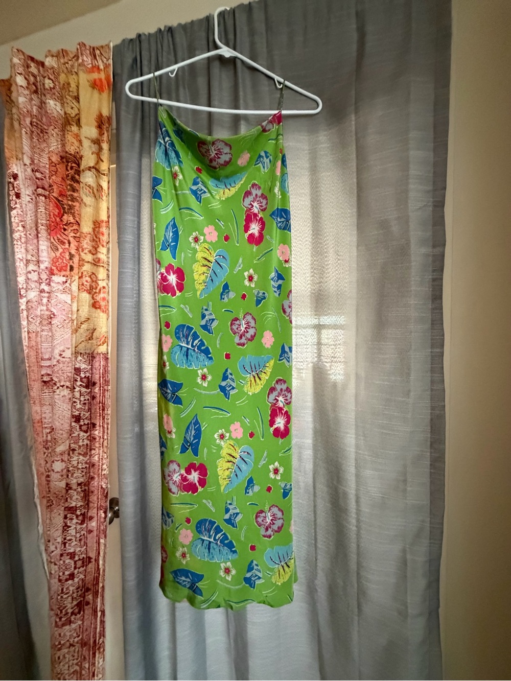 Vintage Ralph Lauren Green Tropical Floral Silk Slip Dress